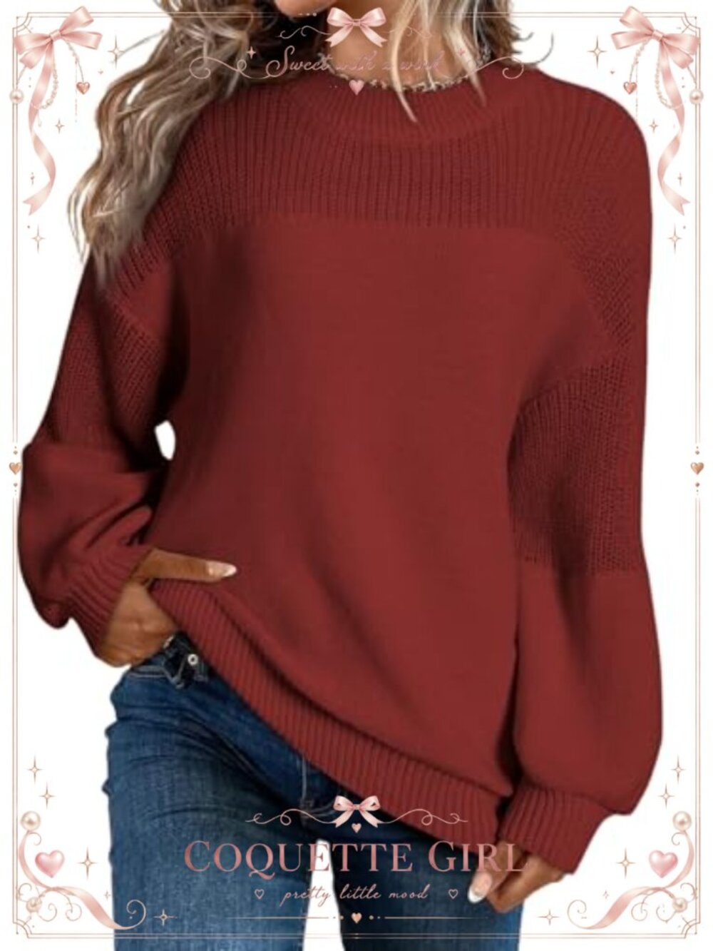 Women's Loose Knit Crewneck Long Sleeve Pullover Sweater Jumper